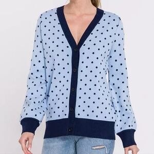 English Factory Powder Blue Polka Dot V Neck Button Down Cardigan Size Small